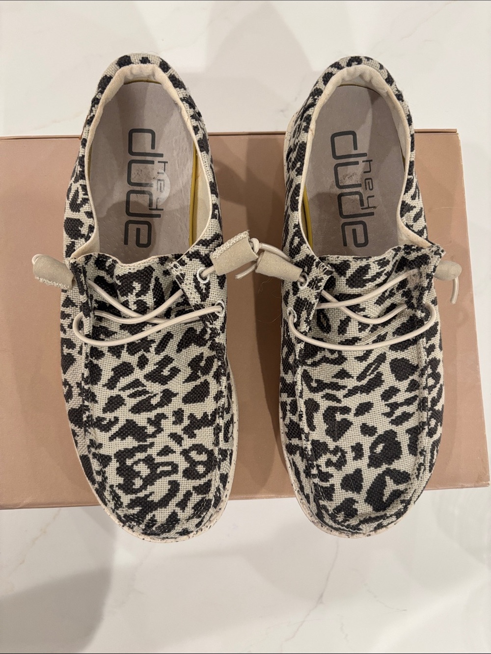 Hey Dude Women's Leopard-Print Slip-On Sneakers in Black and Cream